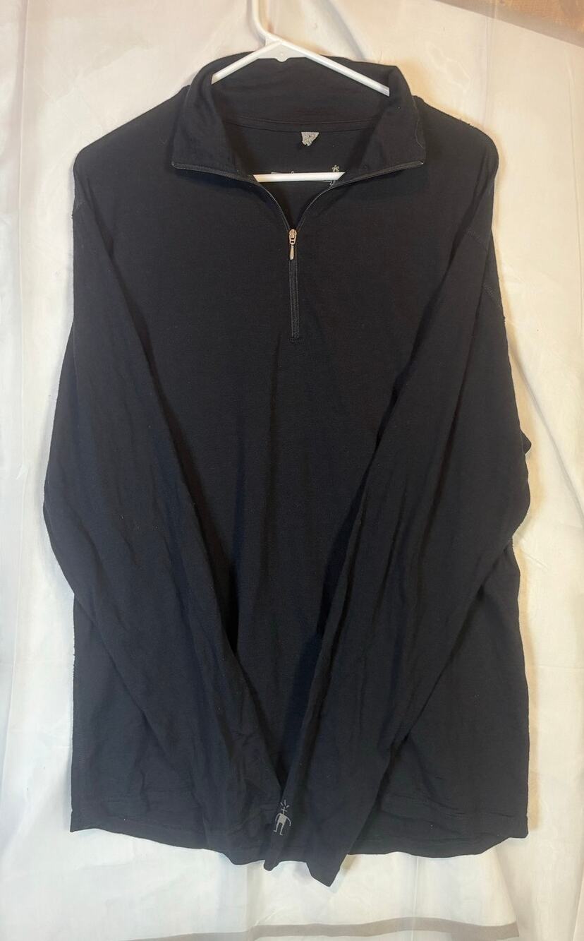 Smart Wool Black Long Sleeve Half Zip Pullover Size Large